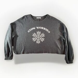 Project‎ Social T Snow Worries Sherpa Fleece Cropped Pullover Gray Large USA